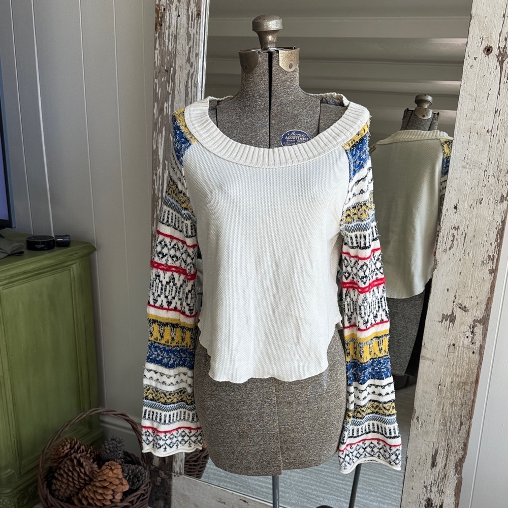 Free People Textured Knit Top in Cream